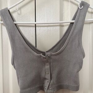 Aerie Gray Ribbed Button-Front Women's Top